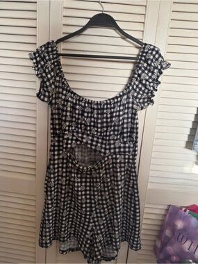 Black and White Gingham Floral Casual Dress